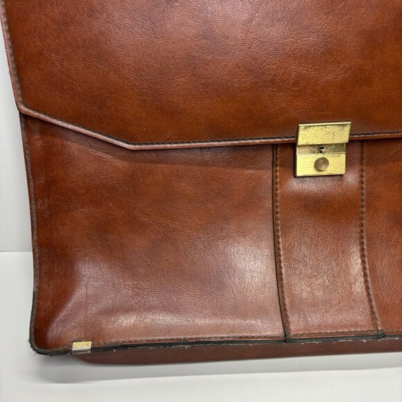 Vtg Sudhaus Brown Leather Briefcase w/ Brass Lock Attaché Case, Mid Century - Picture 5 of 11